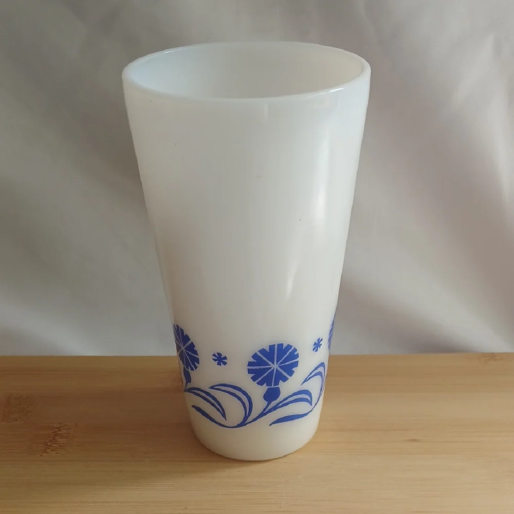 1 Vintage Hazel Atlas Blue Cornflower Milk Glass Tumbler 8 oz.